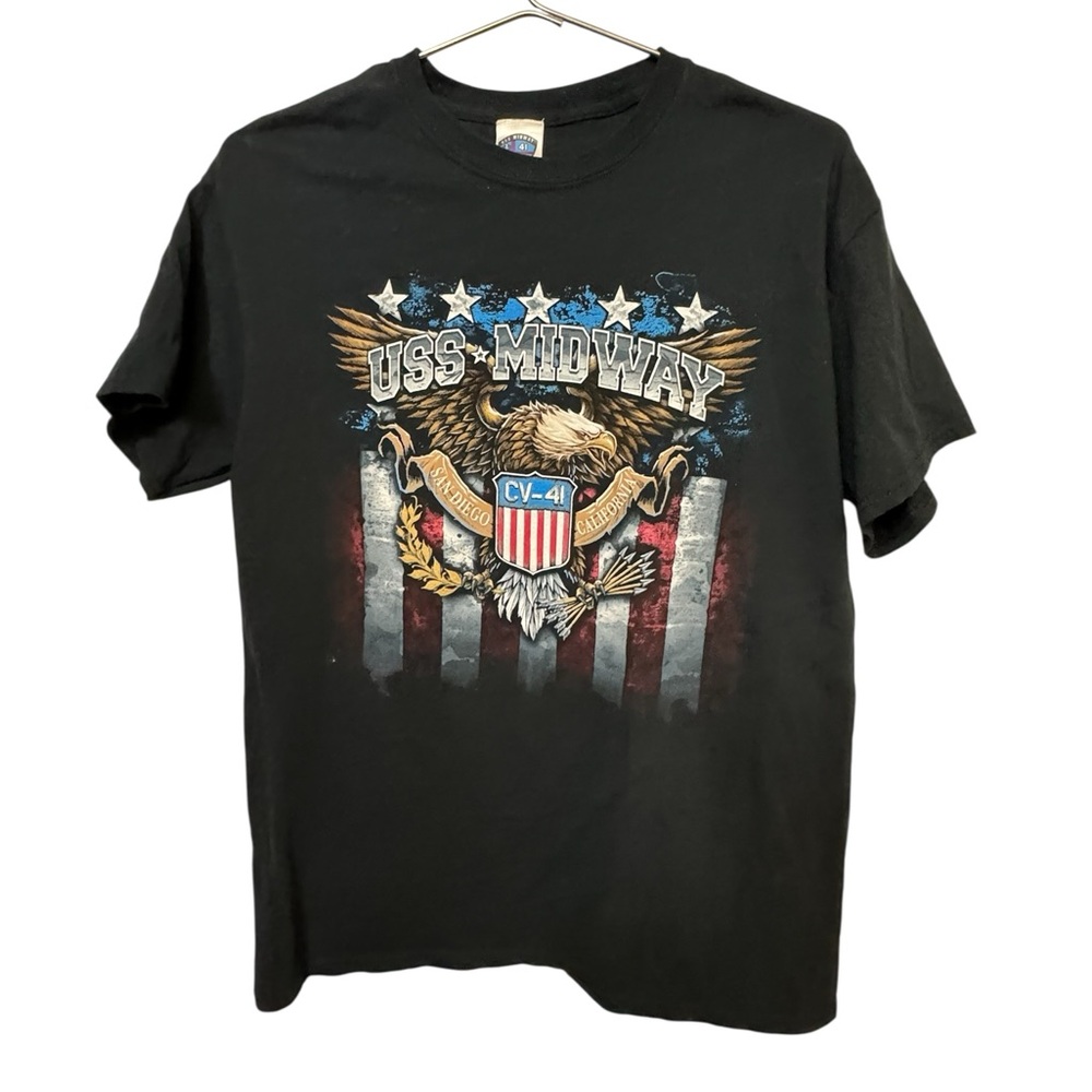 USS Midway San Diego CA NAVY Black Patriotic Men’s M Graphic T-Shirt MINTY